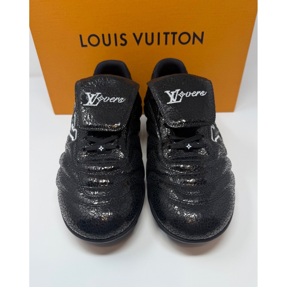 Louis Vuitton Footprint Soccer Sneaker Black Cracked Leather Size 9.5 US 8.5 LV - Picture 2 of 9